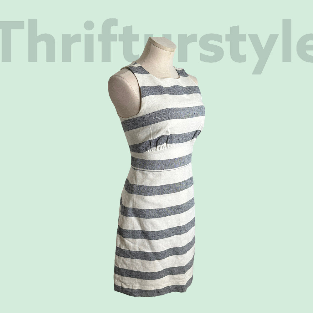 Striped Sheath Dress Sleeveless White Gray Career Casual Summer size 0
